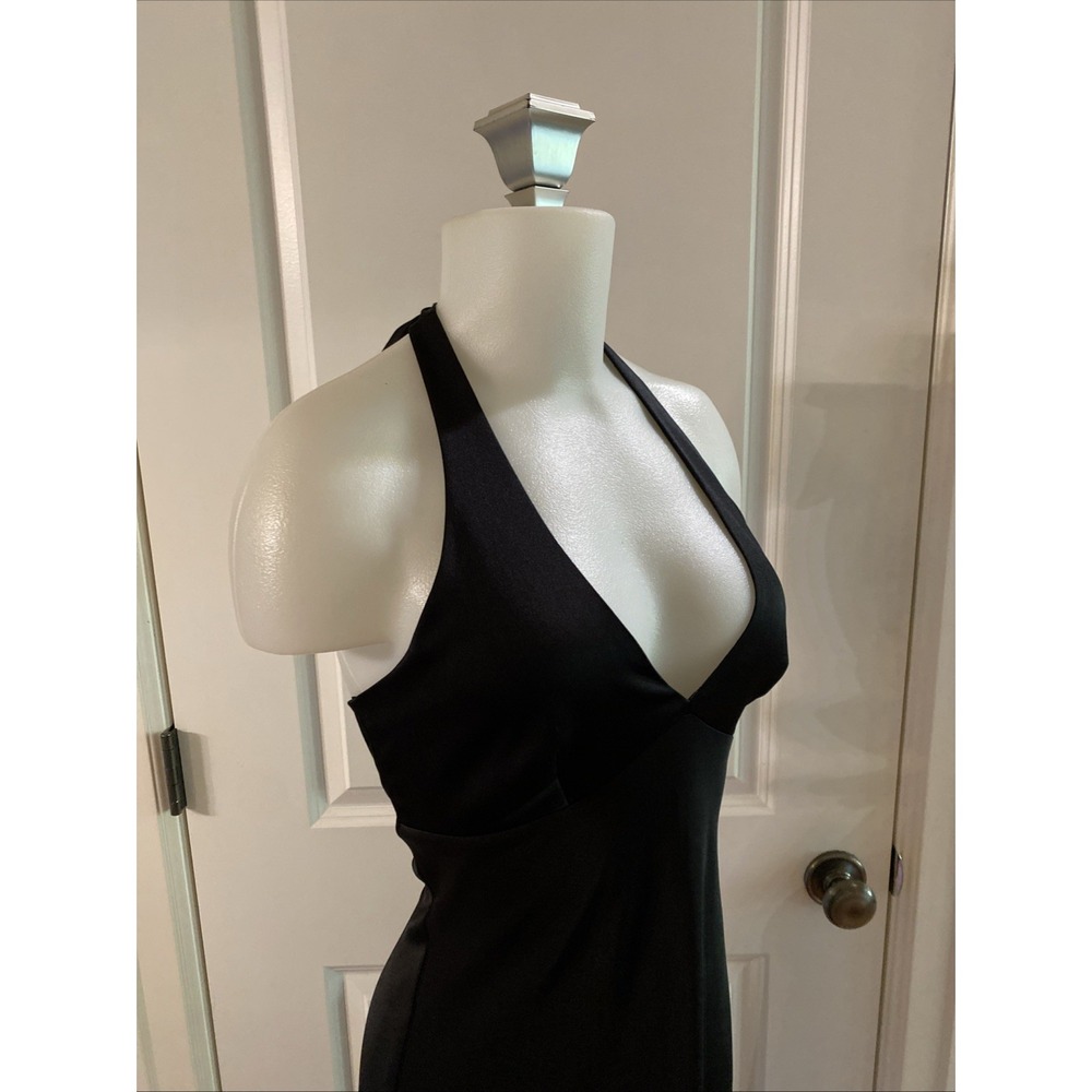 BCBG Maxazria Black Satin Halter Maxi Dress Formal Minimalist Slip Y2K Size 6 - Picture 3 of 13